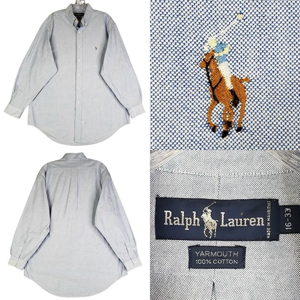 Polo Ralph Lauren Oxford Shirt Mens Size Large L 16 Button Down Solid Blue